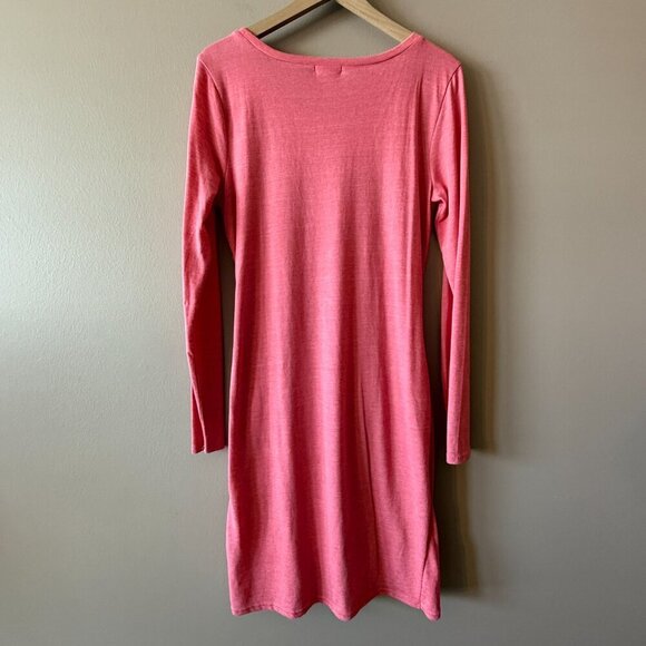 Women's XL Leith Long Sleeve Heathered Pink Scrunch Fitted Mini Dress - Picture 3 of 7